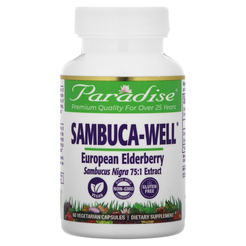 Paradise Herbs, Sambuca-Well, европейская бузина, 250 мг, 60 вегетарианских капсул