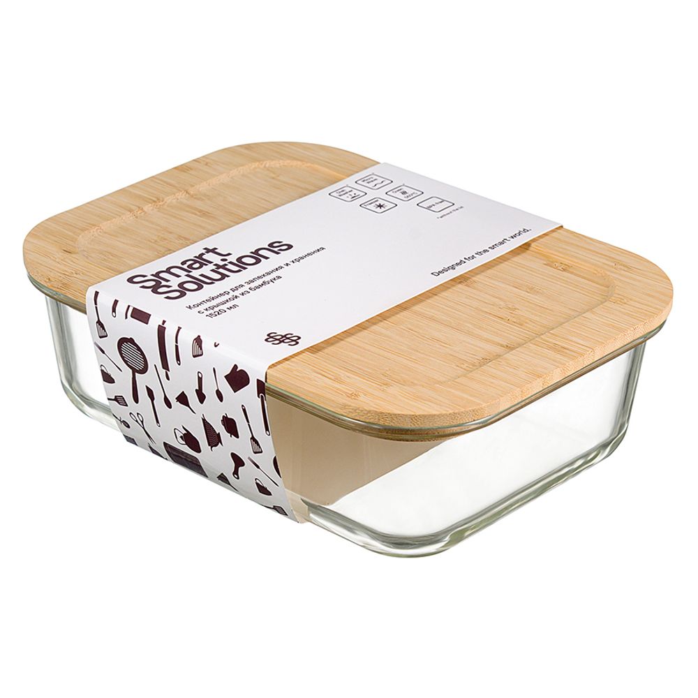 Контейнер для запекания и хранения Eco Store с крышкой из бамбука, 1520 мл