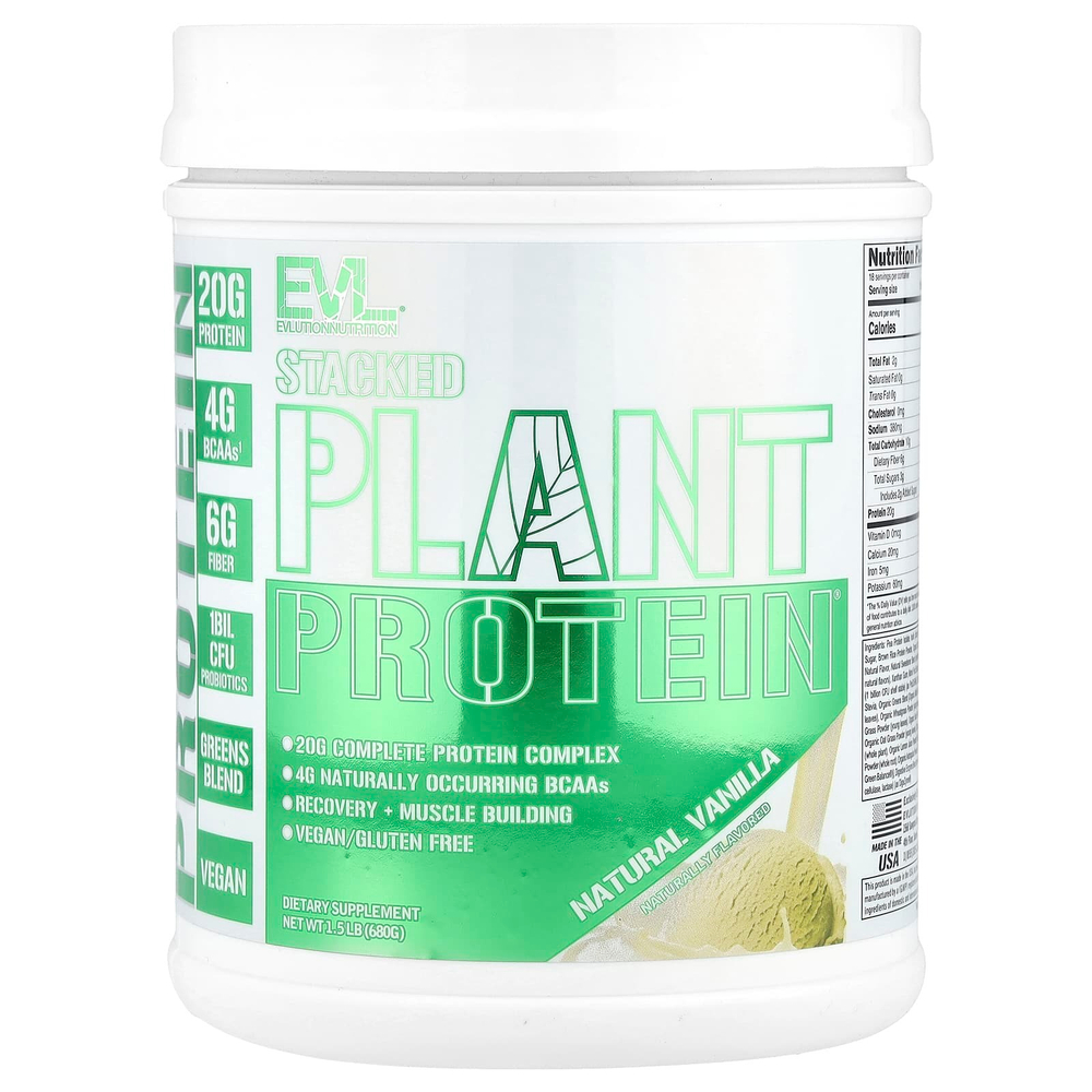 EVLution Nutrition, Stacked Plant Protein, натуральная ваниль, 670 г (1,5 фунта)