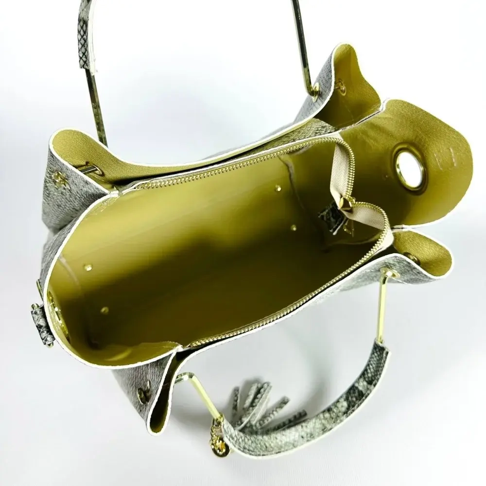 Женская желто-салатовая сумка из натуральной кожи с тиснением питон