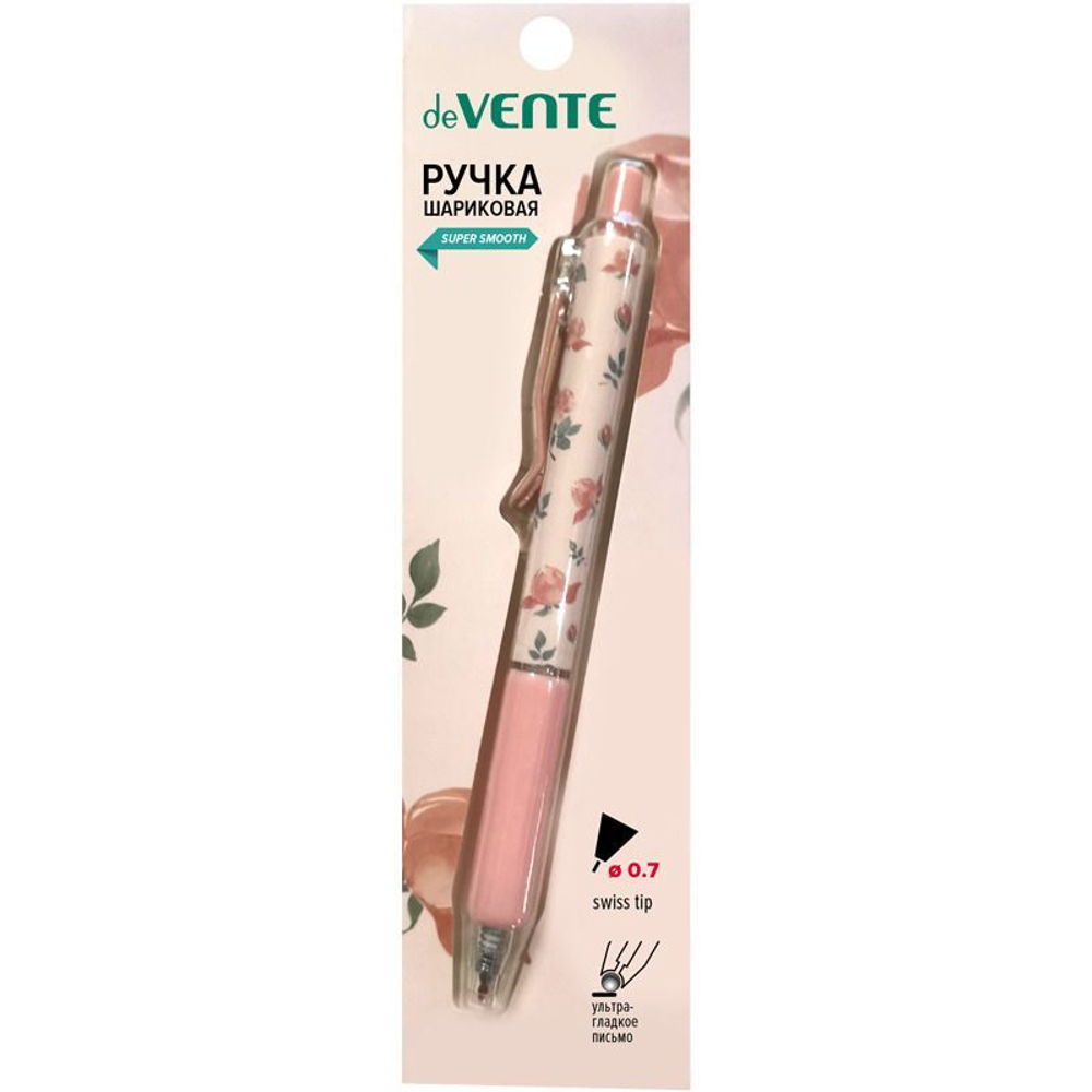 Ручка шар. deVENTE "Aroma Flowers", 0,7мм, рез.держатель, синяя,с ароматом розы, блистер