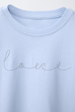 ZARA ФУТБОЛКА С КОНТРАСТНЫМИ ЦВЕТКАМИ, СИНИЙ