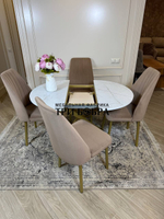 Круглый раздвижной стол "Лофт", белое золото и стулья "Чикаго"