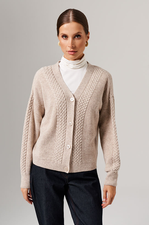 1908 Кардиган женский (серо-бежевый меланж)