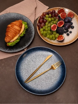 Набор посуды 6 тарелок плоские черные фарфор 26 см