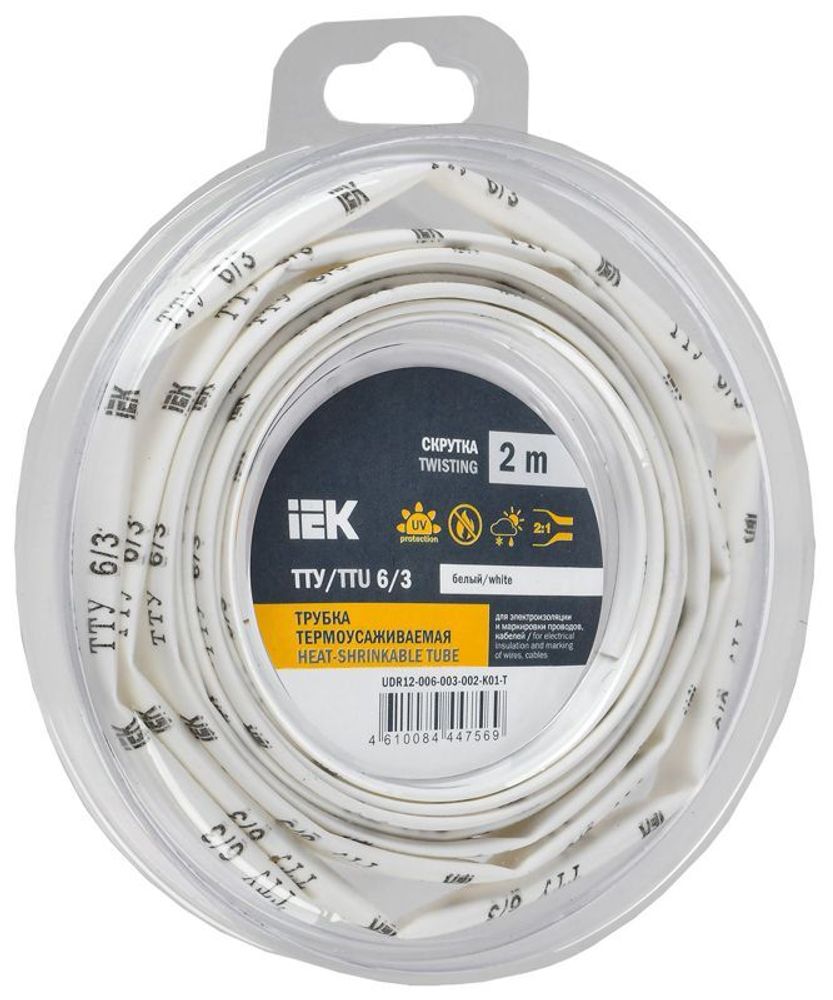 Трубка термоусадочная ТТУ нг-LS 6/3 бел. (уп.2м) IEK UDR12-006-003-002-K01-T