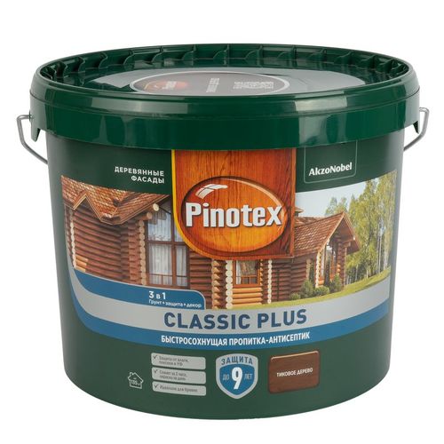 Декоративно-защитное средство для дерева 3 в 1 Pinotex Classic Plus тиковое дерево полуматовое 9 л
