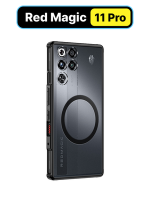 Чехол с Магсейф для Nubia Red Magic 11 Pro прозрачный матовый с черным бортом WLONS