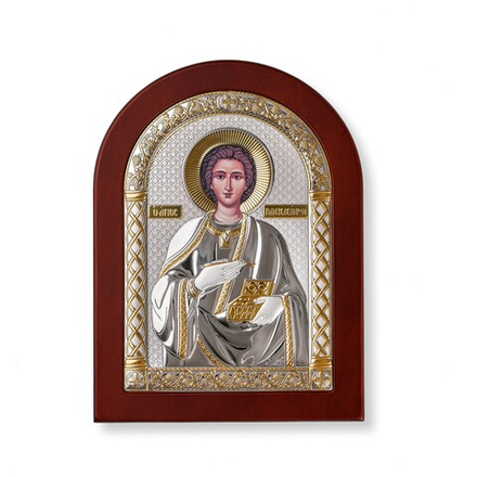 Пантелеймон, икона арочная, красное дерево 105х140