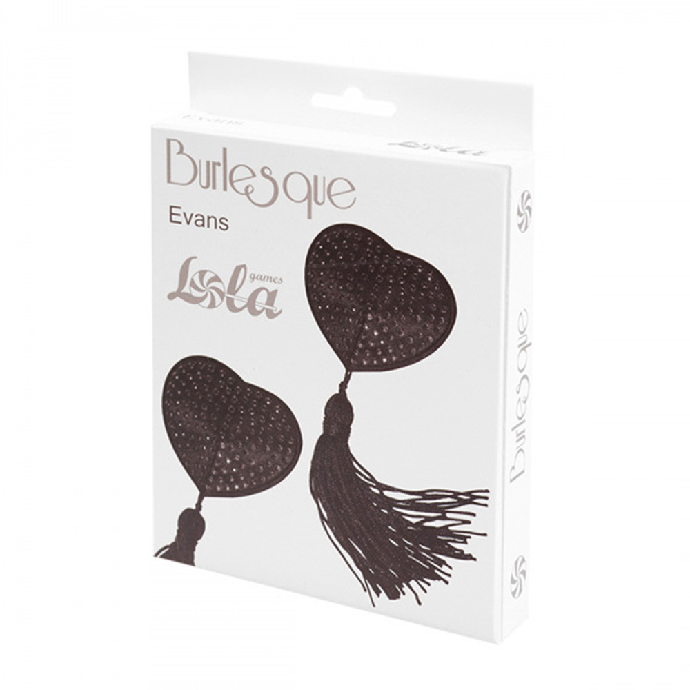 Черные пэстисы-сердечки с кисточками и стразами Lola Pasties Burlesque Evans Black 3635-01lola