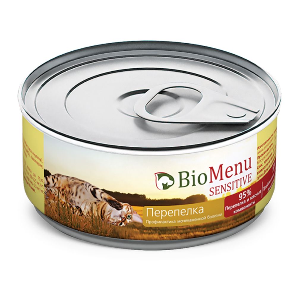 BioMenu Консервы д/кошек с чувст.пищеварением мясной паштет с Перепелкой, 100гр