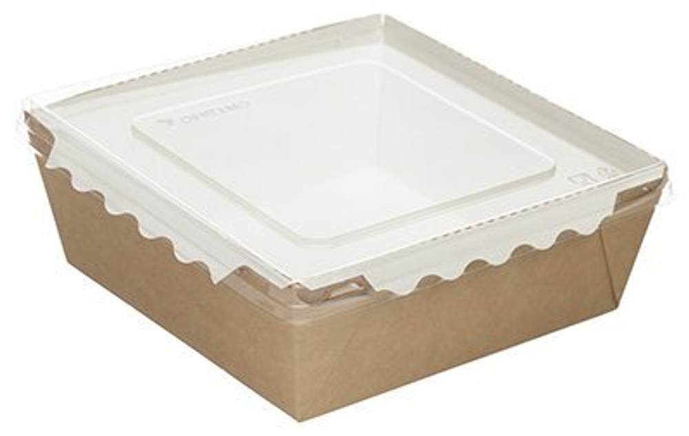 Салатник Оригамо, 1200 мл, 165х165х65, крафт, с прозрачной крышкой, 150 штук