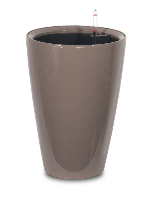 Кашпо Lechuza "Rondo Complete taupe high gloss" (пластик), D40xH75 см