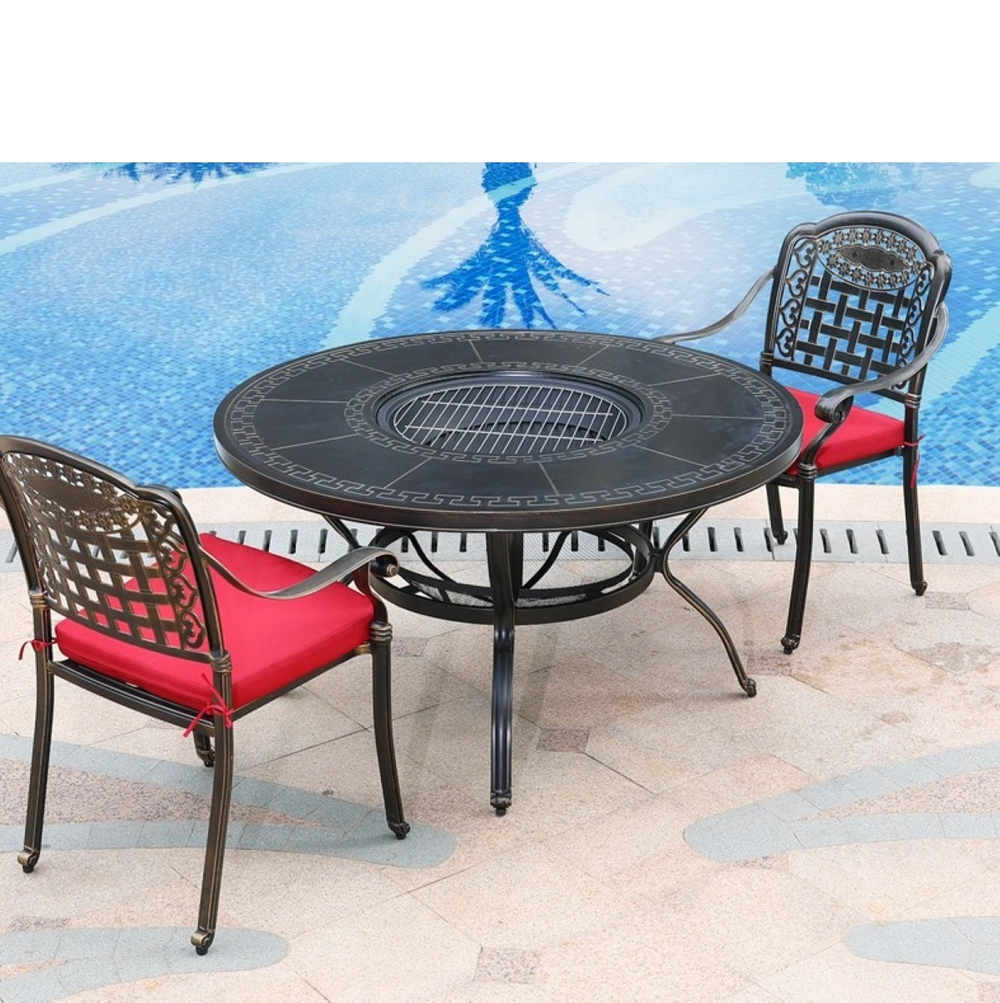 Обеденный комплект из литого алюминия стол Барбекю-4(122см) + 2 кресла Вулкан