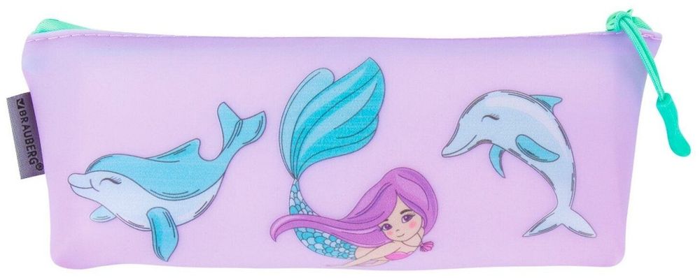 Пенал-косметичка BRAUBERG треугольный, мягкий, "Mermaid", 22х3х8 см, 229256