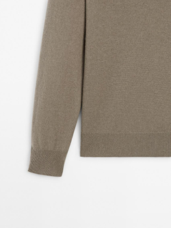 Massimo Dutti Свитер с воротником-поло из смесовой шерсти, светлый хаки