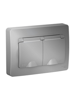 Розетка 2-м СП Blanca 16А IP44 250В с заземл. защ. шторки с крышкой алюм. SE BLNRS441123