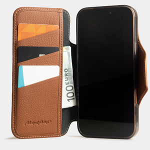 Чехол с картхолдером для iPhone 17 Pro Max из кожи теленка, цвета карамель