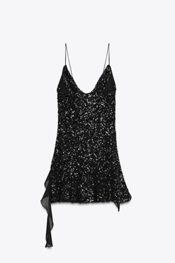 ZARA КОРОТКОЕ ПЛАТЬЕ С ПАЙЕТКАМИ, ЧЕРНЫЙ