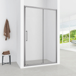 Душевая дверь Loranto раздвижная 100х190, толщина полотна 6мм универсальная, цвет профиля серый матовый