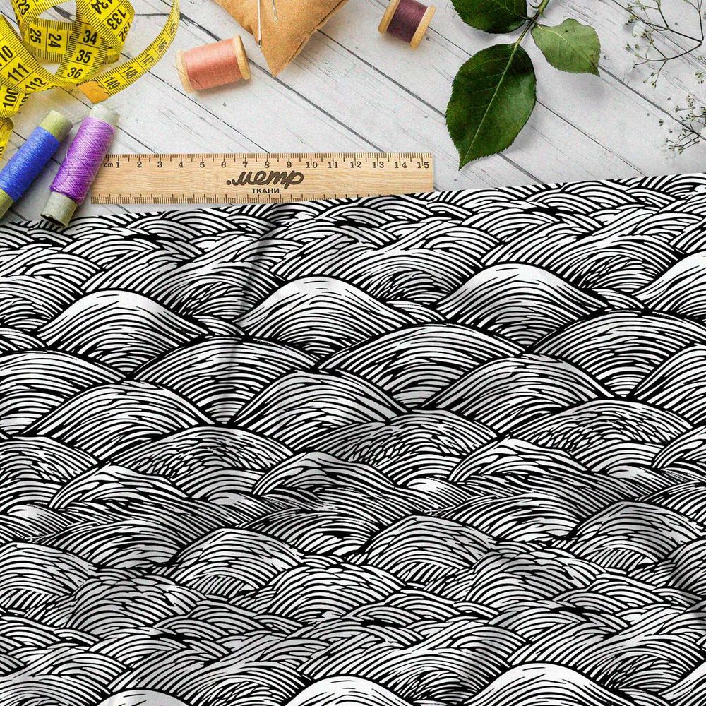 Ткань премиум флис графический океан