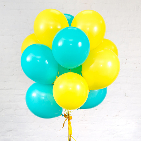 Букет из 15 шаров (Аквамариновый и Желтый)
