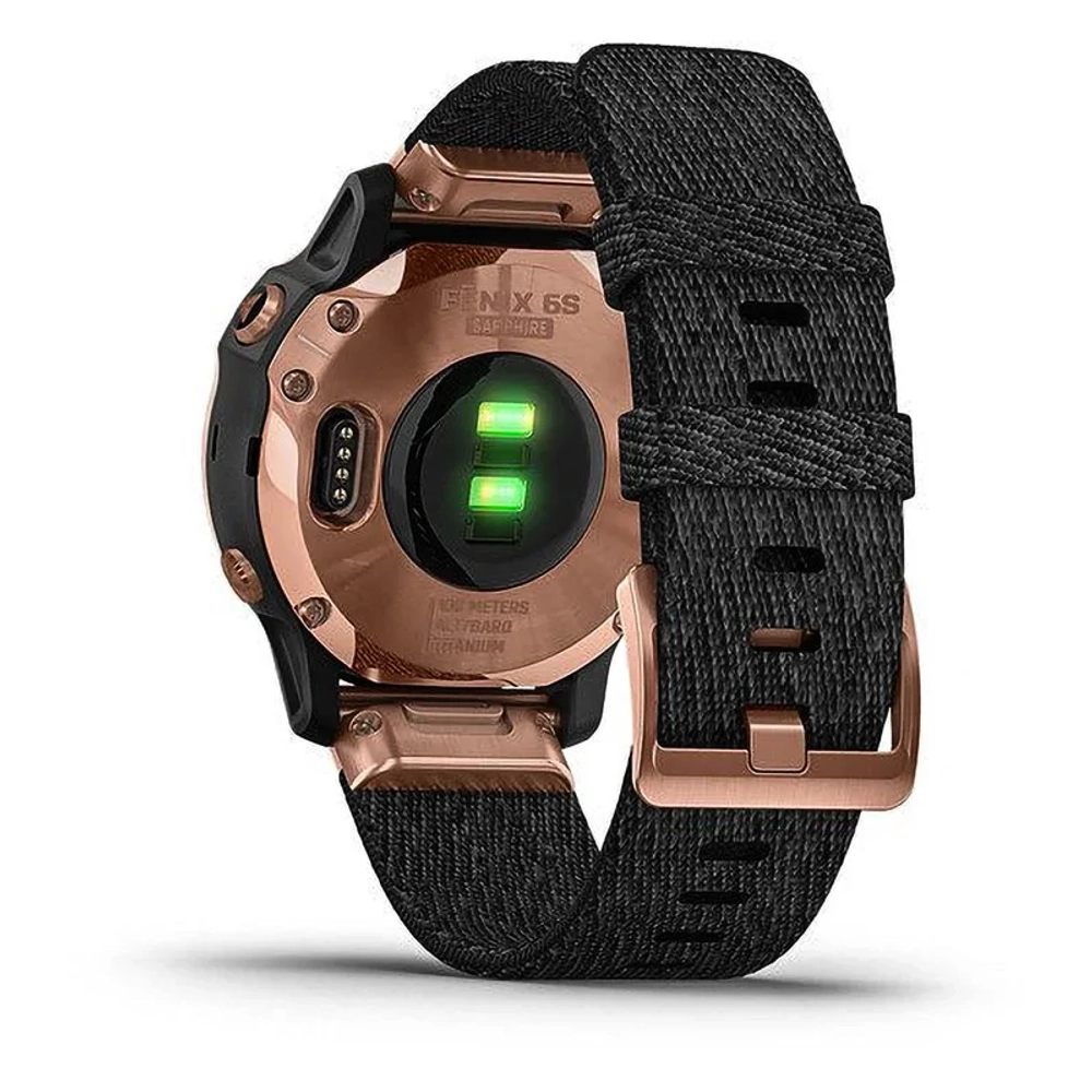 Спортивные наручные часы Garmin Fenix 6s Sapphire розовое золото с черным нейлоновым ремешком 010-02159-37