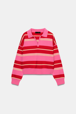 ZARA ДЖЕМПЕР С ВОРОТНИКОМ ПОЛО В ПОЛОСКУ, РАЗНОЦВЕТНЫЙ