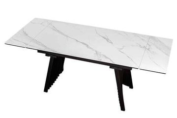 Стол Ivar 140 (+30 +30) х 85 керамика матовая Snow white / черный муар