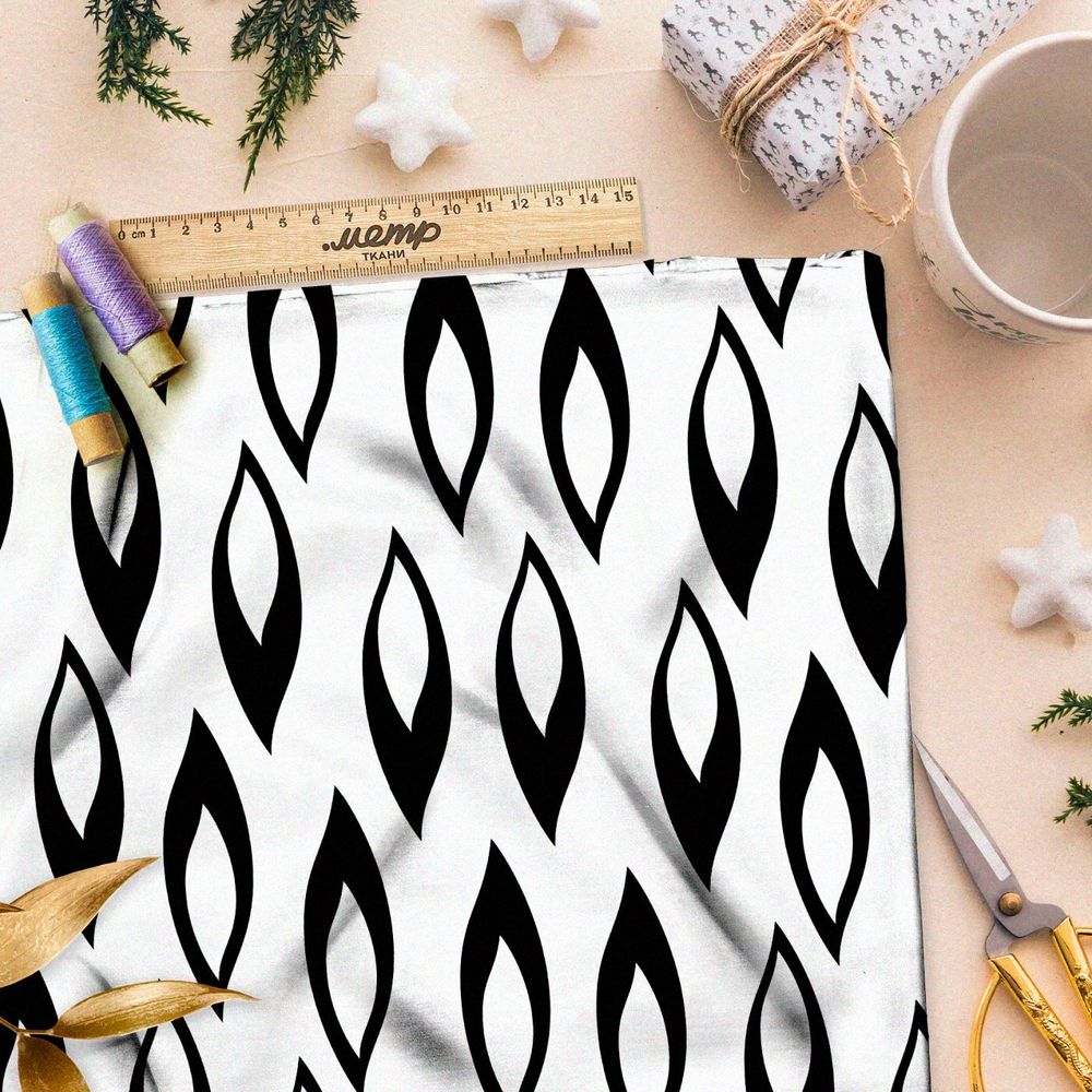 Ткань премиум таффета черно-белый ретро