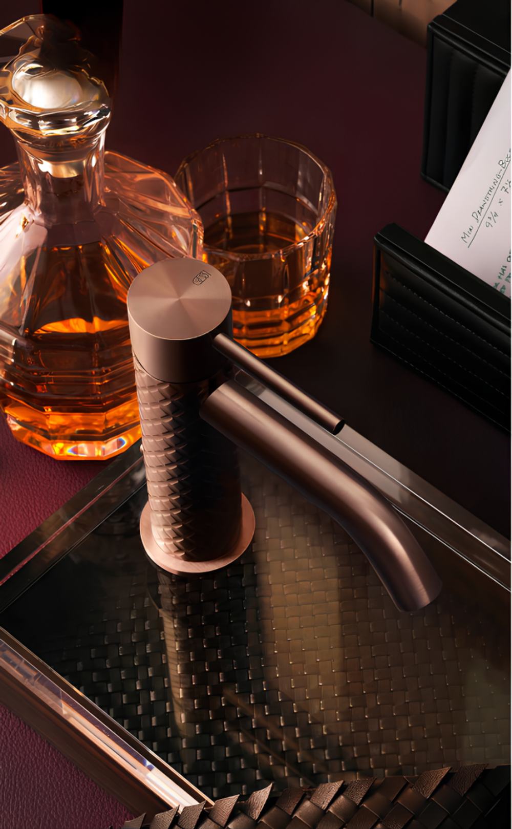 Смеситель для раковины Gessi316, однорычажный, с донным клапаном, соединительными шлангами, цвет Copper Brushed PVD