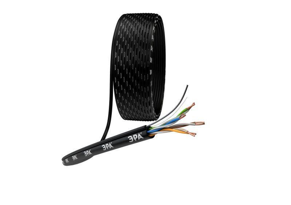 Кабель витая пара U/UTP Cat 5e 4х2х24AWG(305м)(Медь) PE наруж.прокл.,чёрн, трос1,2мм TDM SQ0107-0107