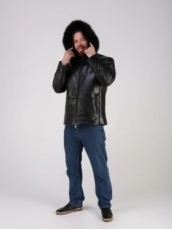 Куртка зимняя кожаная с капюшоном пуховик