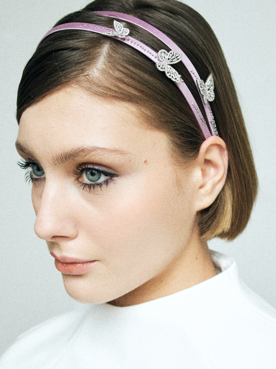 Двойной ободок сиреневый с бабочкамии