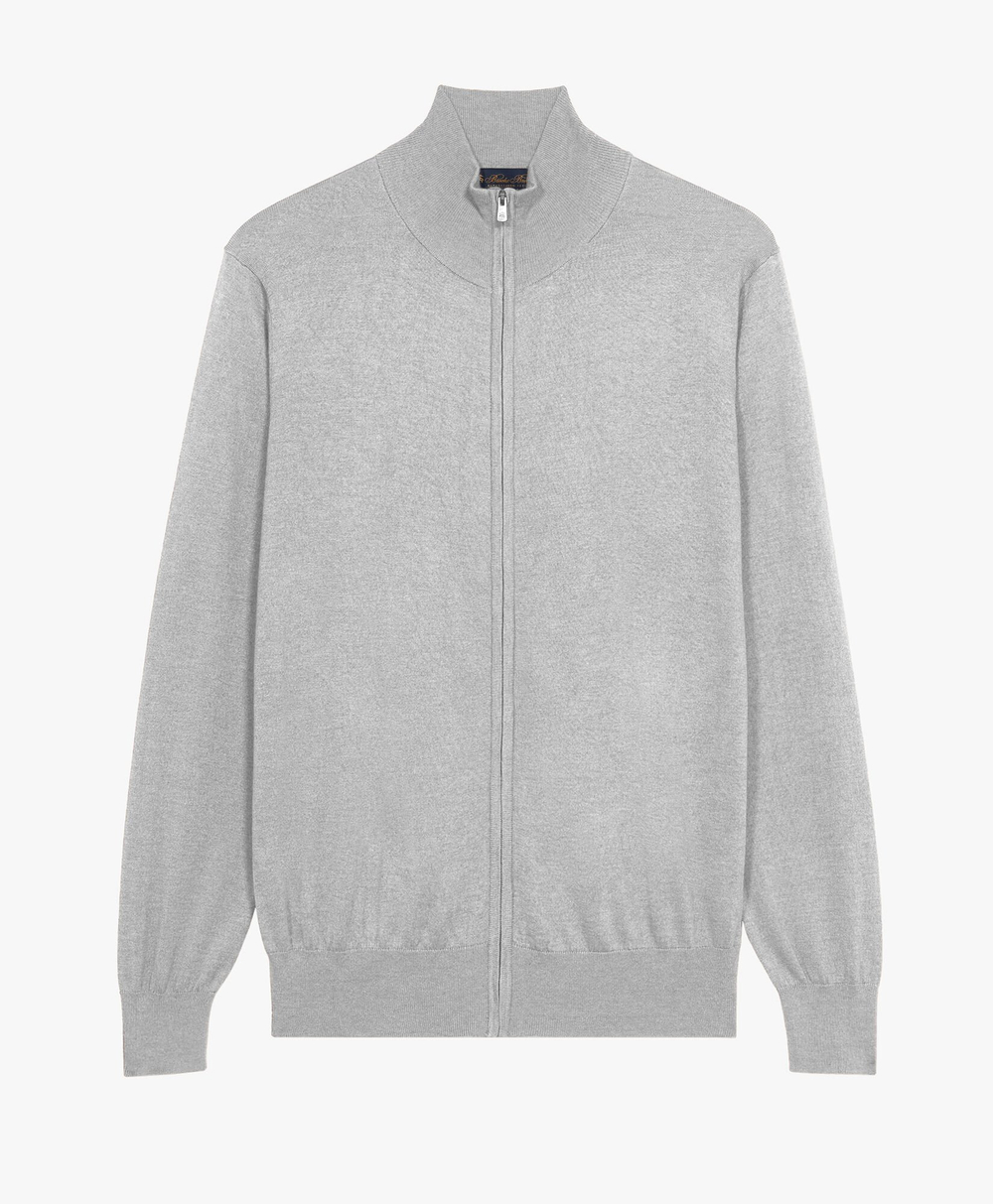 Brooks Brothers Кардиган на молнии из смеси шелка и кашемира, светло-серый