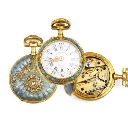 Золотые женские карманные часы с эмалью