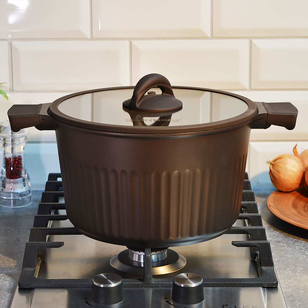 Кастрюля 5,2л Mokko Stella, а/пр литая со стеклянной крышкой