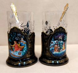 Чайный набор подстаканников (Ручная роспись Палех) №14