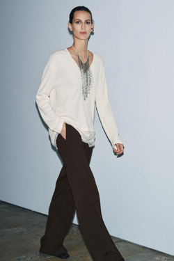 ZARA КОМБИНИРОВАННАЯ ФУТБОЛКА С КРУЖЕВОМ, ЭКРЮ