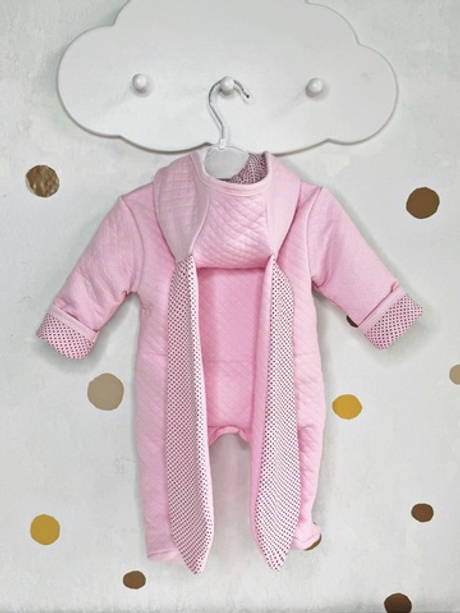 Комбинезон с ушками «Горошек» (розовый) (без утеплителя)