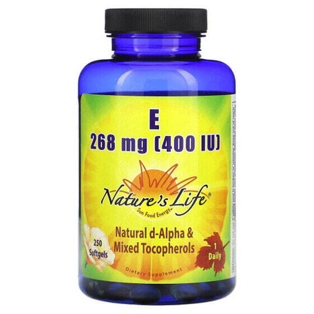 Витамин Е Nature's Life, Витамин E, 268 мг (400 МЕ), 250 мягких таблеток
