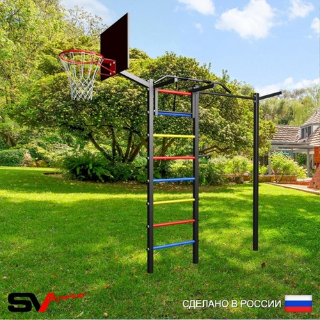 Уличная шведская стенка Sv Sport с комплектом турник прямой У421К (Турник/Кронш бокс/Щит баскет)