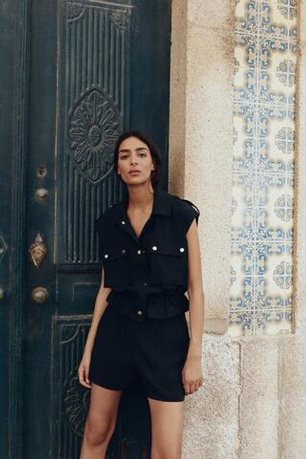 ZARA ЖИЛЕТ КАРГО, ЧЕРНЫЙ