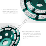 KRAFTOOL Double d 125 мм, двухрядная алмазная шлифовальная чашка, INDUSTRIAL (33369-125)