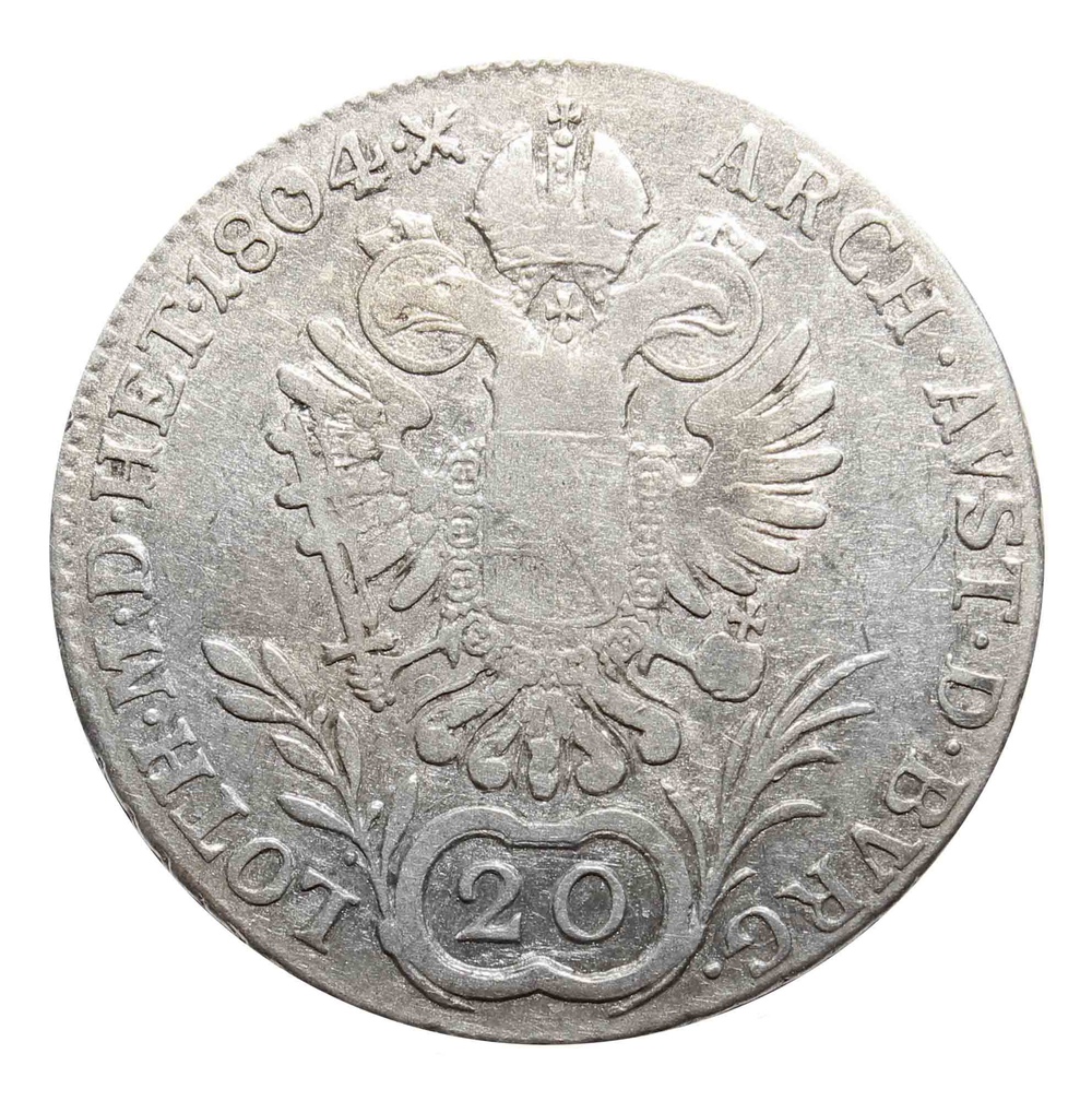 20 крейцеров. Франц II. Е. Австрия. 1804 год. Серебро. F+