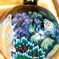 Сувенирный набор из 4-х новогодних шаров и наконечника с ручной росписью Палех "Сказки"
