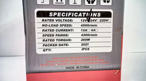 Насос (12 вольт, чугунная) электрический для перекачки жидкости 12В 40 л/мин Пластиковая ручка.