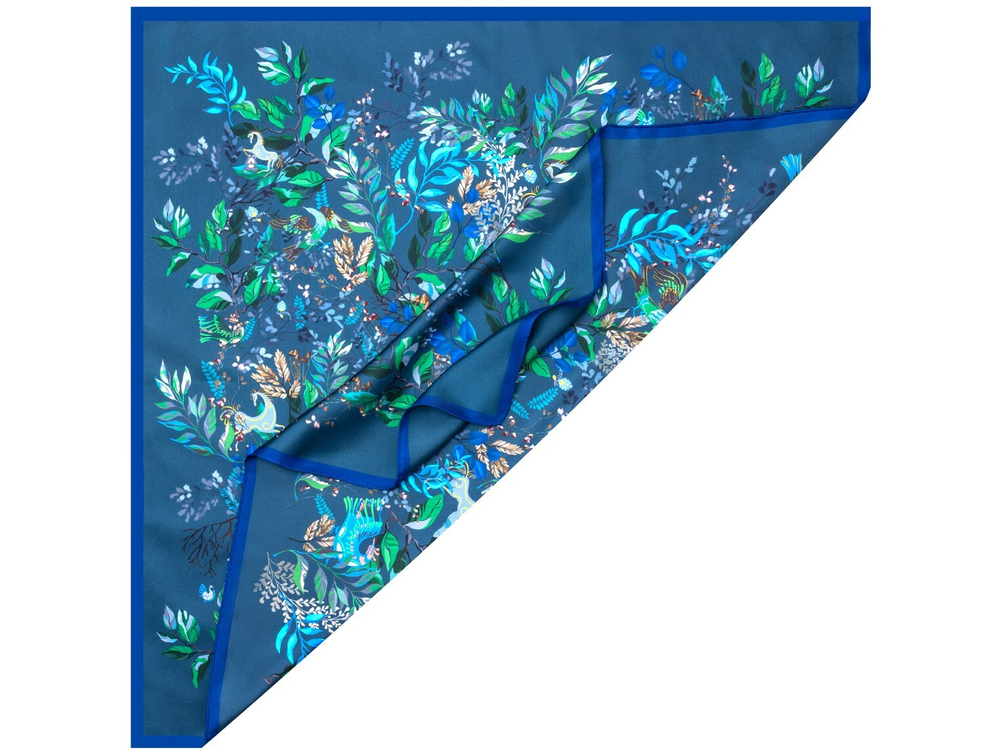 Шелковый платок 90x90 Mollen Таинственный лес темно-бирюзовый