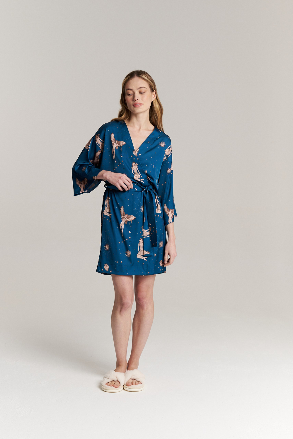 Шелковый халат-кимоно one size