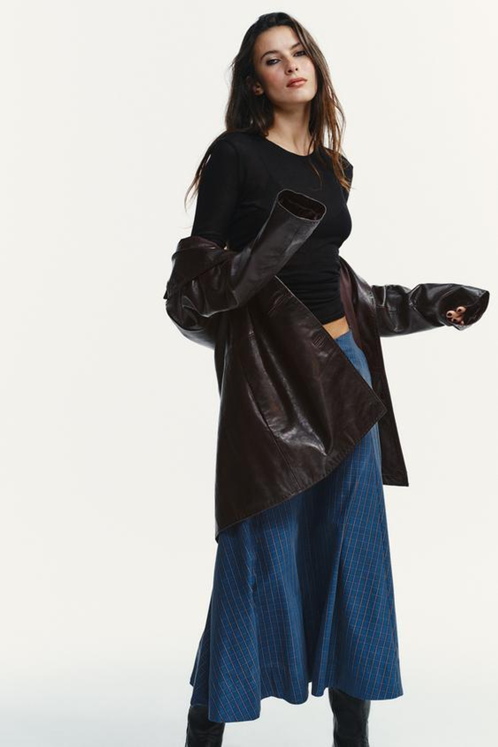 ZARA ЮБКА МИДИ В КЛЕТКУ СО СКЛАДКАМИ, ОТТЕНКИ СИНЕГО